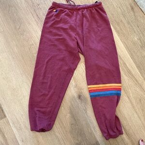Aviator Nation Burgundy Joggers with Rainbow Stripes